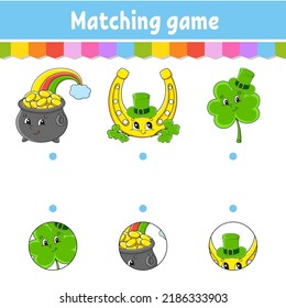 Matching game for kids. Education developing worksheet. Draw a line. Activity page. cartoon character. Vector illustration.