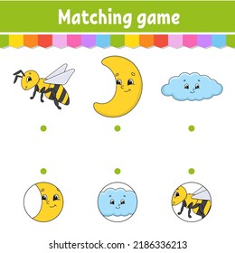 Matching game for kids. Education developing worksheet. Draw a line. Activity page. cartoon character. Vector illustration.