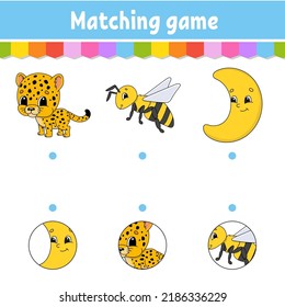 Matching game for kids. Education developing worksheet. Draw a line. Activity page. cartoon character. Vector illustration.