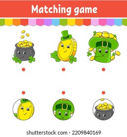 Matching game for kids. Education developing worksheet. Draw a line. Activity page. cartoon character. Vector illustration.