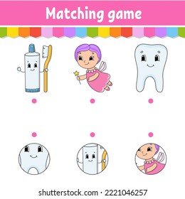 Juego de correspondencia para niños. Educación desarrollando hoja de trabajo. Dibujar una línea. Actividad. personaje de dibujos animados. Ilustración vectorial.