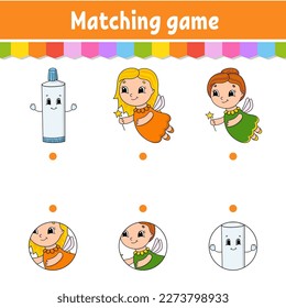 Juego de correspondencia para niños. Educación desarrollando hoja de trabajo. Dibujar una línea. Actividad. personaje de dibujos animados. Ilustración vectorial.