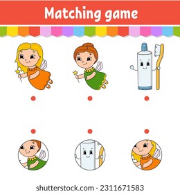 Matching game for kids. Education developing worksheet. Draw a line. Activity page. cartoon character. Vector illustration.