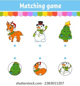 Matching game for kids. Education developing worksheet. Draw a line. Activity page. cartoon character. Vector illustration.