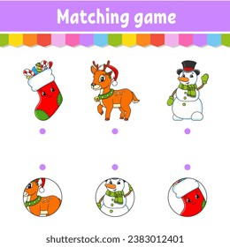 Matching game for kids. Education developing worksheet. Draw a line. Activity page. cartoon character. Vector illustration.