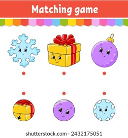 Matching game for kids. Education developing worksheet. Draw a line. Activity page. cartoon character. Vector illustration.