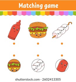 Matching game for kids. Education developing worksheet. Draw a line. Activity page. cartoon character. Vector illustration.