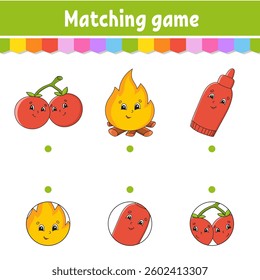 Matching game for kids. Education developing worksheet. Draw a line. Activity page. cartoon character. Vector illustration.