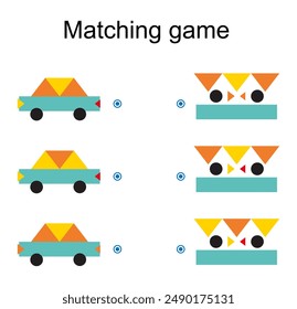 Passendes Spiel für Kinder. Finde die richtige Farbe des Cartoon-Autos und Übereinstimmung. 