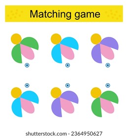 Matching game for kids. Task for the development of attention and logic. Cartoon beetle.