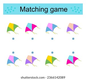 Matching game for kids. Task for the development of attention and logic. Cartoon kite.