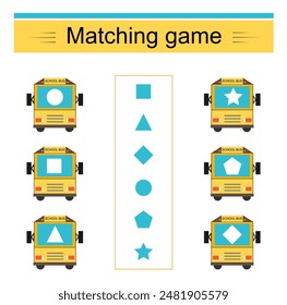 Matching game for kids. Task for the development of attention and logic. Vector illustration of the cartoon school bus.