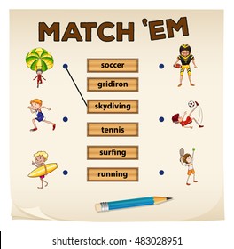 Matching game with sport and people illustration