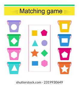 Matching game. Task for the development of attention and logic. Vector illustration of the buckets.