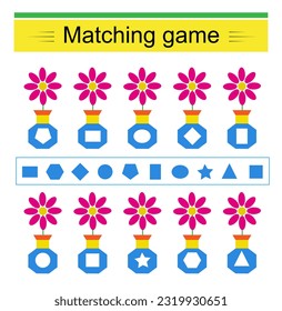 Matching game. Task for the development of attention and logic. Vector illustration of the flower pot.