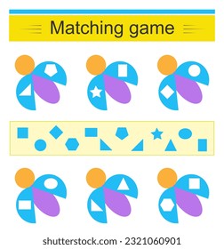 Matching game. Task for the development of attention and logic. Vector illustration of the cartoon beetle.