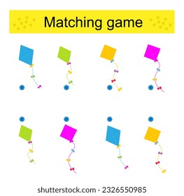 Matching game. Task for the development of attention and logic. Vector illustration of cartoon kite. 