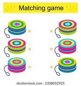 Matching game. Task for the development of attention and logic. Vector illustration of the yo-yo toy.