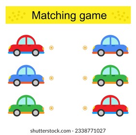 Matching game. Task for the development of attention and logic. Vector illustration of cartoon autobus.