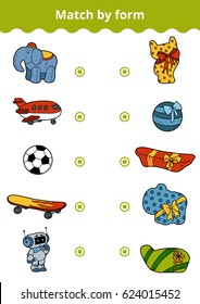 Matching game, vector education game for children. Connect boy's toys and gifts by shape