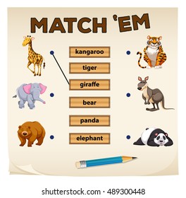 Matching game with wild animals illustration