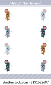 Matching game.match the halves of animals game for children worksheet game for kids age 5 and 10 Year Old