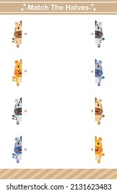 Matching game.match the halves of animals game for children worksheet game for kids age 5 and 10 Year Old