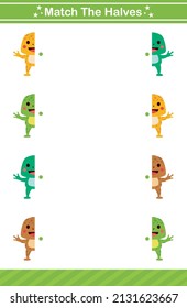 Matching game.match the halves of animals game for children worksheet game for kids age 5 and 10 Year Old