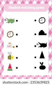 Matching the images with the shadow worksheet.
Shadow matching game worksheet for children 