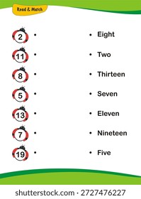 Correspondência de números com palavras planilha, Atividade de identificação de número e palavras, habilidades de contagem e leitura, Planilha de matemática da escola de casa, Atividade de aprendizagem de matemática, Prática de nomes de números, Habilidades matemáticas básicas