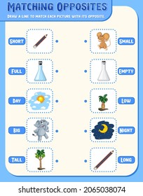 Matching opposite words worksheet template illustration