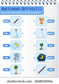Matching opposite words worksheet template illustration