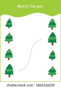 árbol de navidad de par coincidente, coincidir con el árbol de navidad correcto, emparejar el tema de navidad de pares, hoja de cálculo para niños de kindergarten