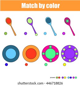 Matching pairs game for kids. Find the right pair for each spoon and plate, children educational game