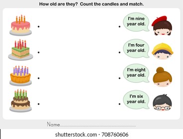 Matching People And Birthday Cake - Worksheet For Education