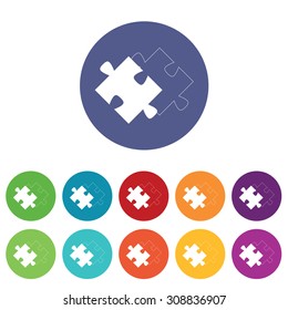 Matching puzzle icons set, on colored circles, isolated on white