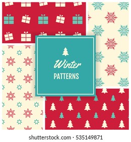 Matching seamless Christmas pattern set in red and green. 