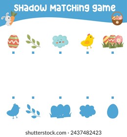 Matching shadow game for children. Find the correct shadow. Worksheet for kid. Printable activity page for kids. Learning Game. Vector file. 