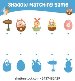 Matching shadow game for children. Find the correct shadow. Worksheet for kid. Printable activity page for kids. Learning Game. Vector file. 