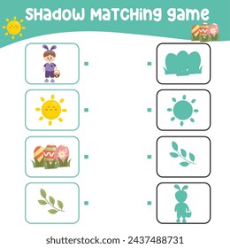 Matching shadow game for children. Find the correct shadow. Worksheet for kid. Printable activity page for kids. Learning Game. Vector file. 