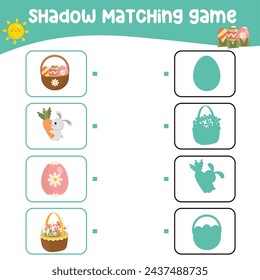 Matching shadow game for children. Find the correct shadow. Worksheet for kid. Printable activity page for kids. Learning Game. Vector file. 