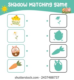 Matching shadow game for children. Find the correct shadow. Worksheet for kid. Printable activity page for kids. Learning Game. Vector file. 