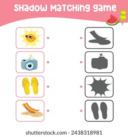 Matching shadow game for children. Find the correct shadow. Worksheet for kid. Printable activity page for kids. Learning Game. Vector file. 