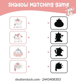 Juego de sombras a juego para niños. Encuentra la sombra correcta. Hoja de cálculo para niños. Página de actividad imprimible para niños. Juego de aprendizaje. Archivo vectorial. 
