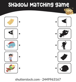 Matching shadow game for children. Find the correct shadow. Worksheet for kid. Printable activity page for kids. Learning Game. Vector file. 