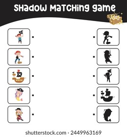 Matching shadow game for children. Find the correct shadow. Worksheet for kid. Printable activity page for kids. Learning Game. Vector file. 