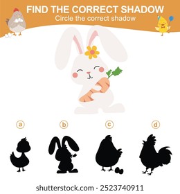 Matching shadow game for children. Find the correct shadow. Circle the correct shadow. Worksheet for kid. Printable activity page for kids. Learning Game. 