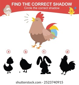 Juego de sombras a juego para niños. Encuentra la sombra correcta. Rodea la sombra correcta. Hoja de trabajo para niños. Página de actividad imprimible para niños. Juego de Aprendizaje. 