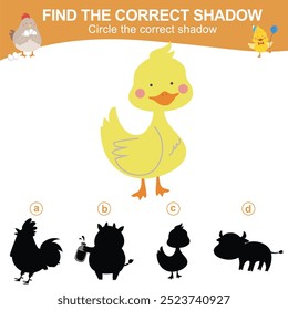 Matching shadow game for children. Find the correct shadow. Circle the correct shadow. Worksheet for kid. Printable activity page for kids. Learning Game. 