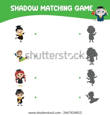 Matching shadow game for children. Find the correct shadow. Worksheet for kid. Printable activity page for kids. Learning Game. Vector file. 